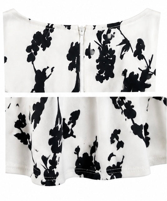 Robe femme blanche à motifs floraux noirs – Coupe évasée – Taille M