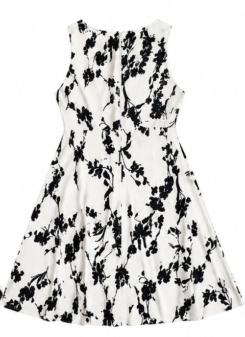 Robe femme blanche à motifs floraux noirs – Coupe évasée – Taille M