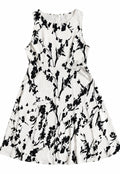 Robe femme blanche à motifs floraux noirs – Coupe évasée – Taille M