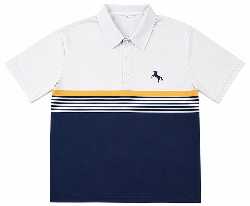 Polo homme Ralph Lauren style vintage blanc bleu marine jaune – Taille M