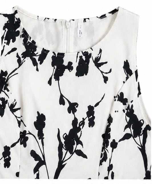 Robe femme blanche à motifs floraux noirs – Coupe évasée – Taille M